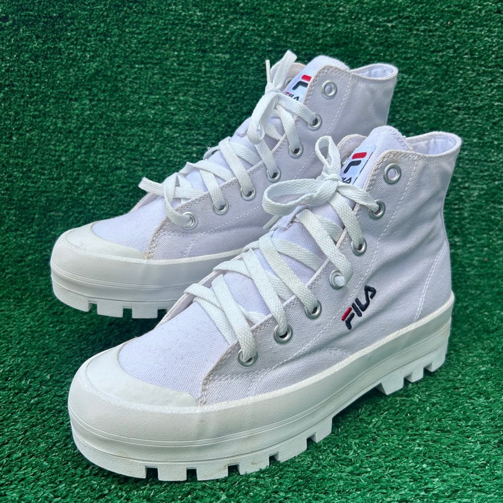 Fila Disruptor Canvas High Top White Platform Sneakers 5CM01780-125 Womens 9
